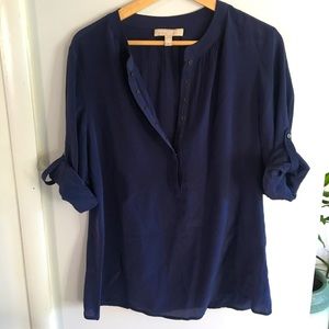 Banana Republic Silk Navy Hook and Eye Blouse